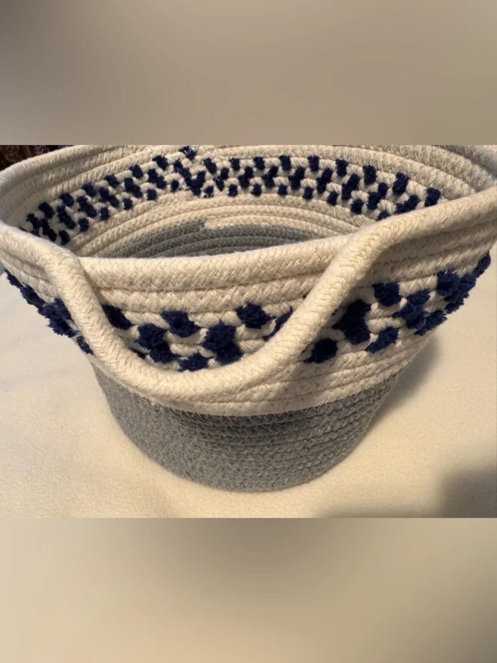 Coiled Cotton Rope Storage Basket Cream Gray Colorblock with Navy